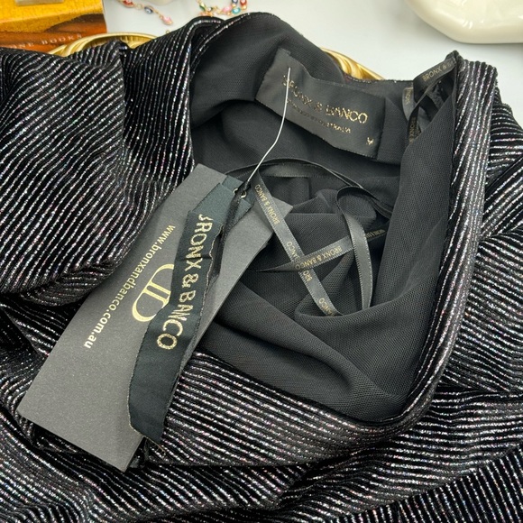 🆕 BRONX & BANCO 🧿NWT Belle One Shoulder Dress, Black Glitter Velvet, Sz M US 6 - Picture 13 of 17